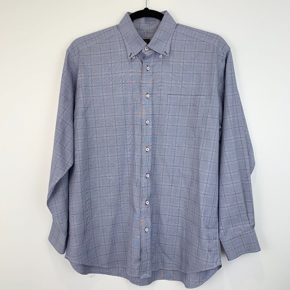 Robert Talbott Plaid Button Up Size Xlarge collard